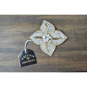 Vintage Asfour Crystal Brooch Pin 30% PbO Clear Floral Scratches Chips